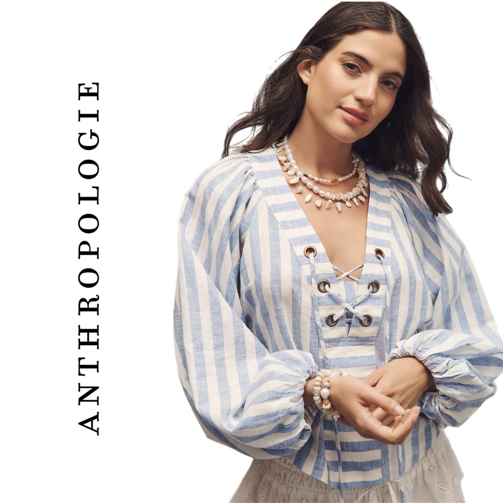 Anthropologie Linen Dolman Lace-Up Blouse